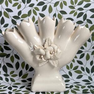 LEART Vase Ceramic Five Finger Posey Holder White 6-1/4"H USA